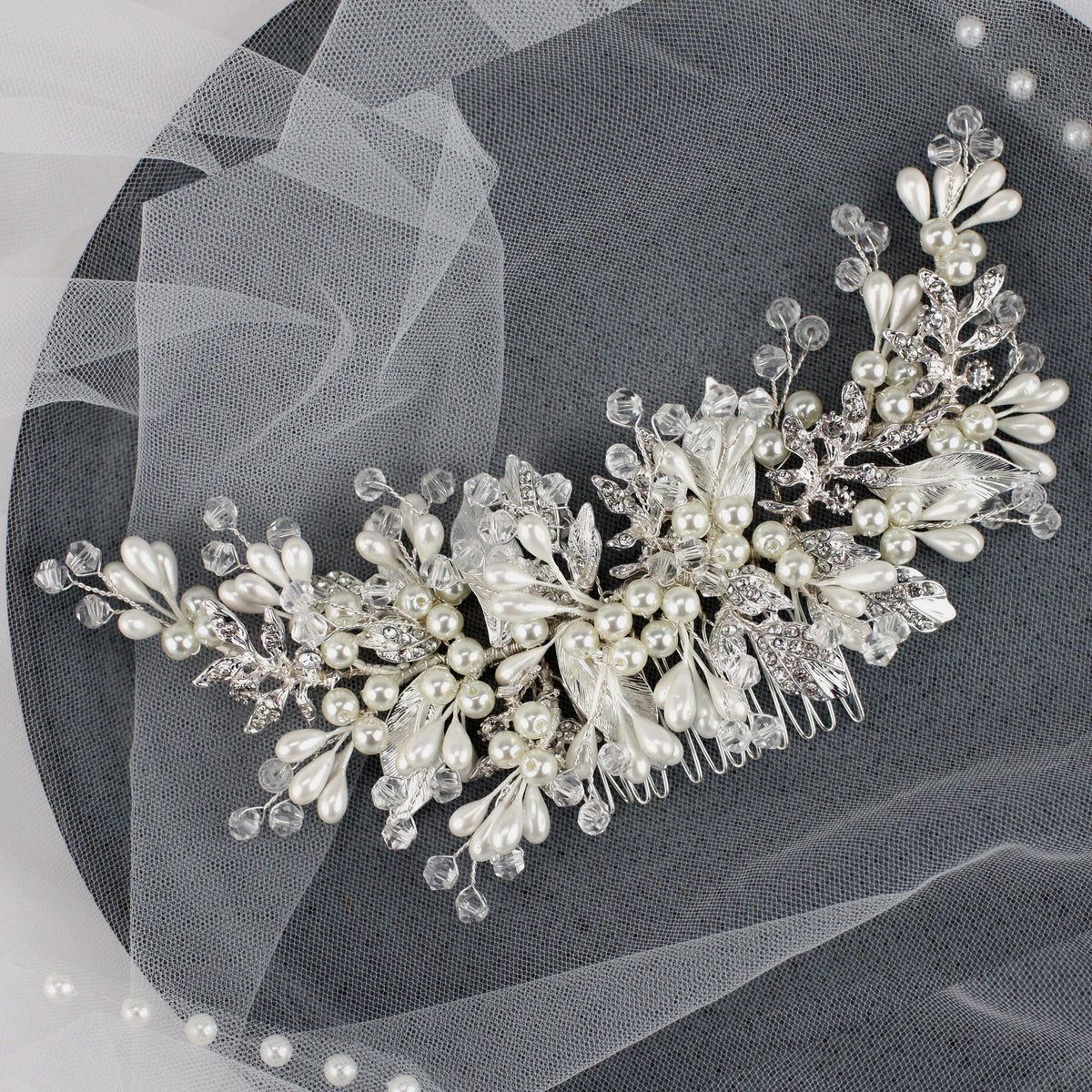 Pearl Floral Bridal Comb, Crystal Wedding Hair Piece, 6 Inch