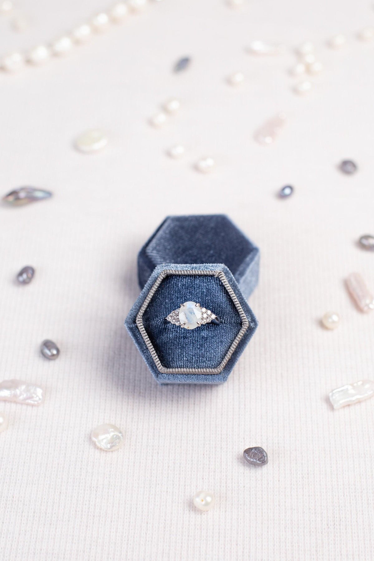 Dainty Moonstone Ring: Rhodium Plated 925 Sterling Silver Engagement Jewelry