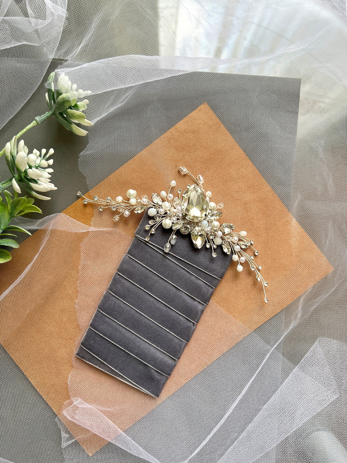 Crystal Pearl Grooms Boutonniere: Handmade Wedding Accessories