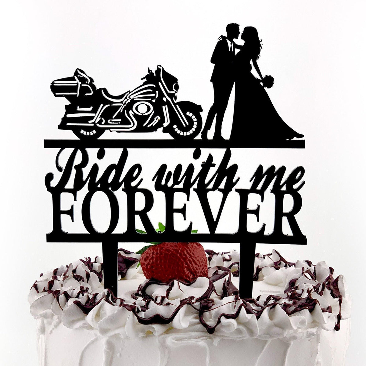 Motorcycle Wedding Cake Topper: Biker Couple, Street Glide Silhouette