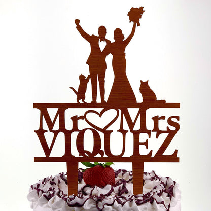 Cats Wedding Cake Topper: Bride and Groom Silhouette
