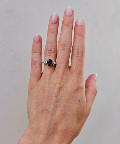Oval Moss Agate Engagement Ring: Sterling Silver, CZ Accents