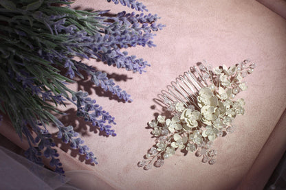 Silver Floral Wedding Hair Comb, Crystal Bridal Hairpiece