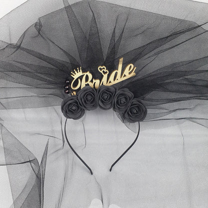 Gothic Bride Headband: Black Rose Crown, Halloween Veil