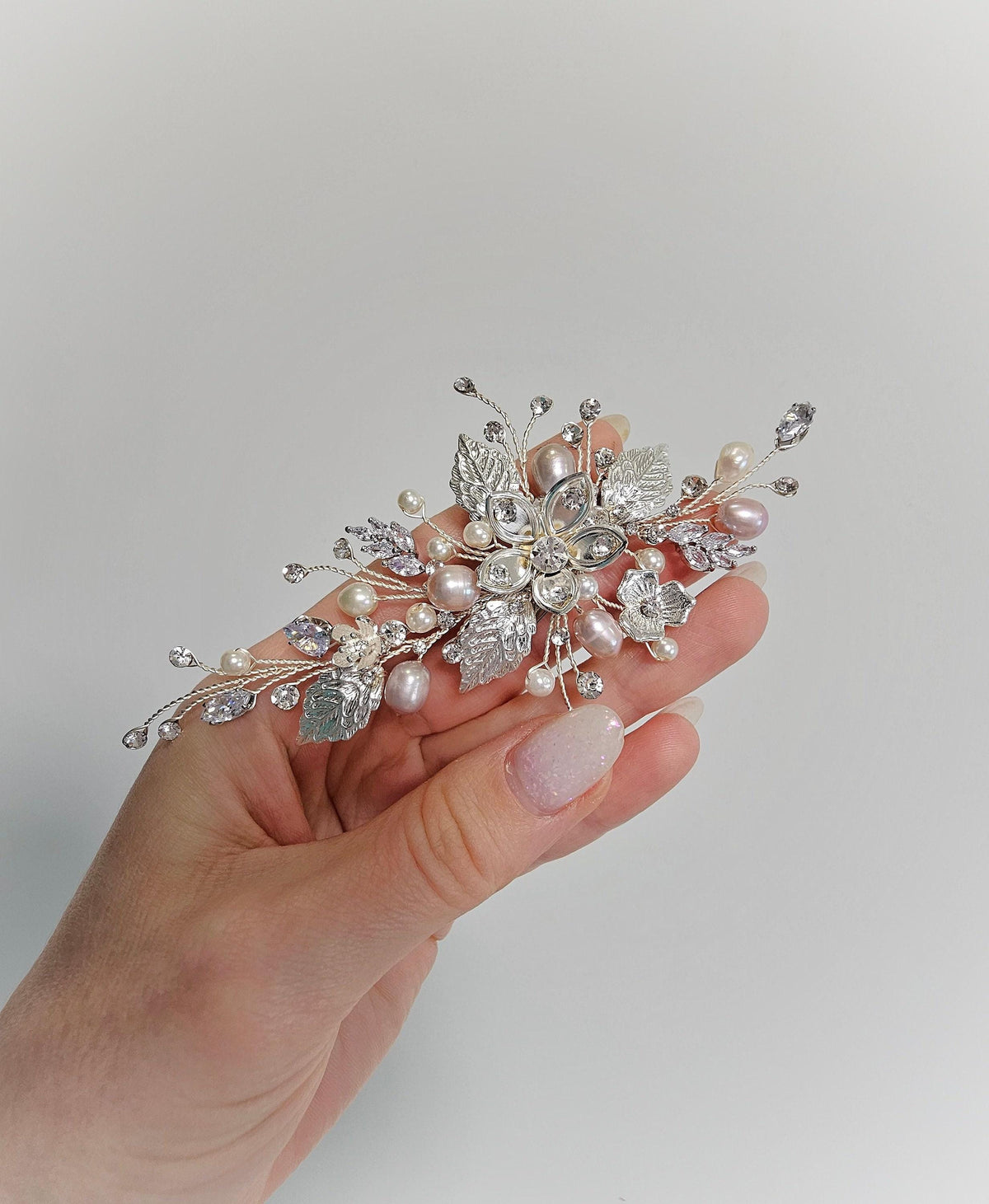 Silver Pearl Wedding Hair Clip, Bridal Hair Jewelry