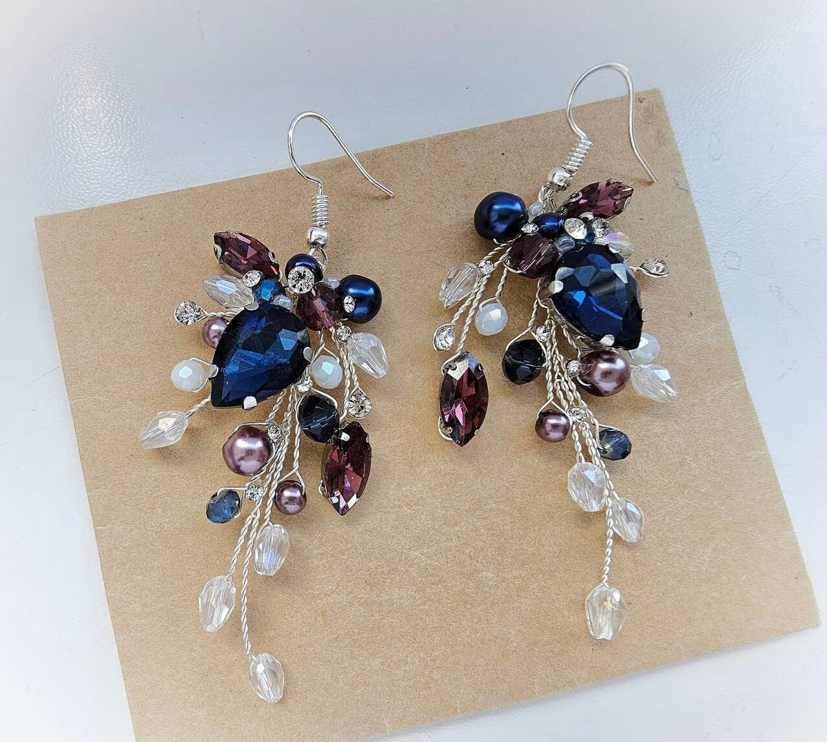 Burgundy And Navy Blue Crystal Wedding Hair Comb, Bridal Hair Piece, 6 Inch