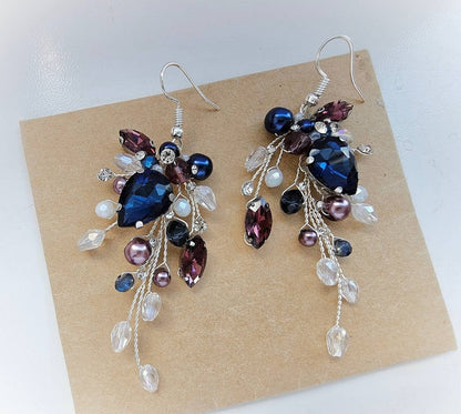 Burgundy And Navy Blue Crystal Wedding Hair Comb, Bridal Hair Piece, 6 Inch