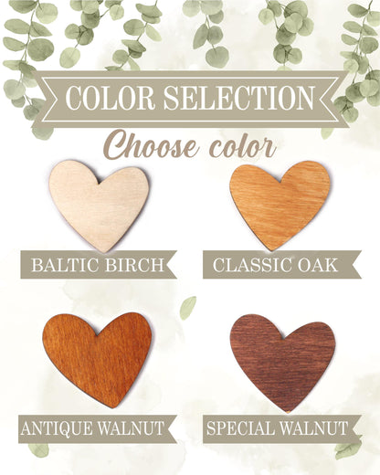 a bunch of wooden hearts with different colors