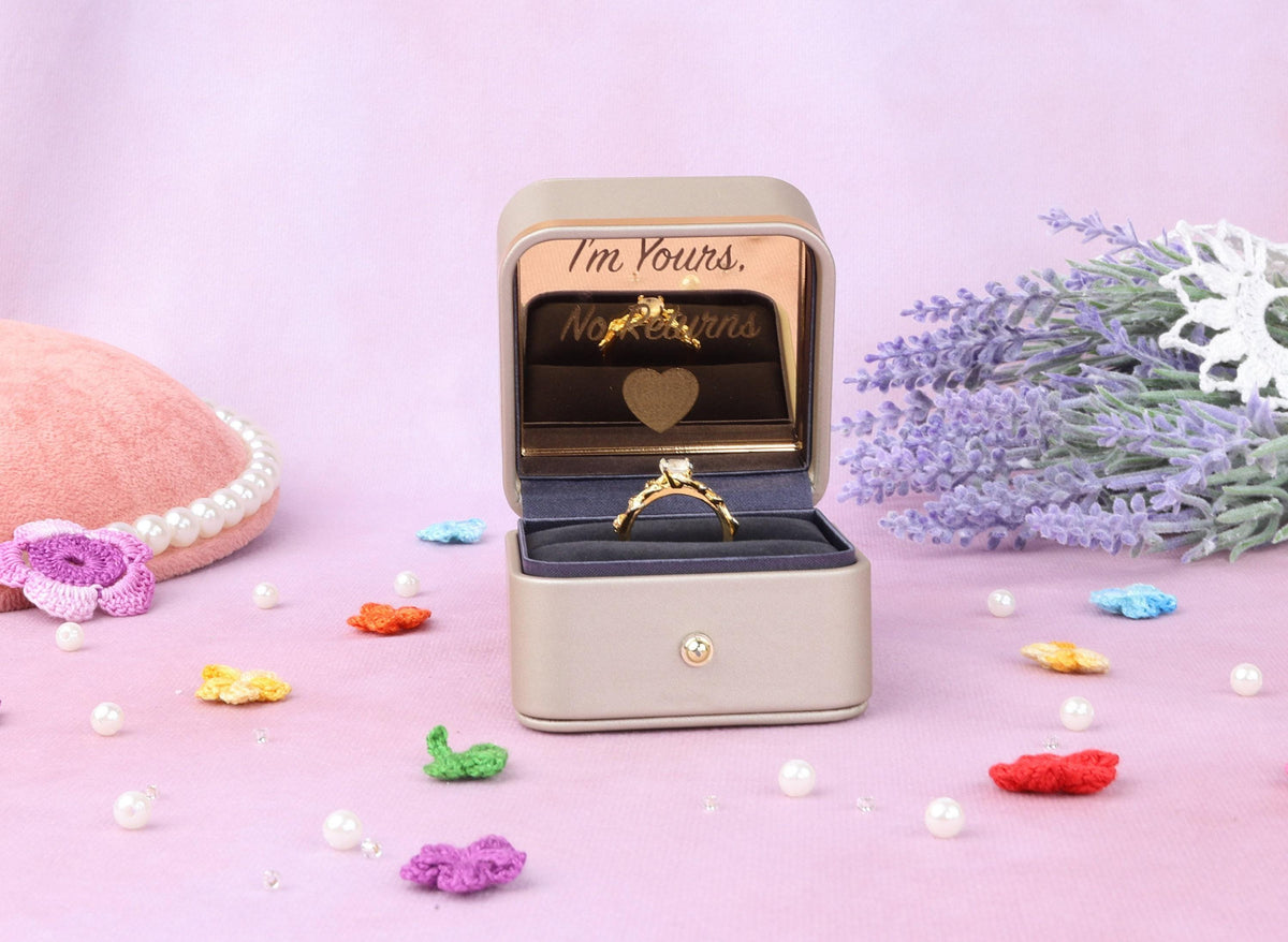 Leather Proposal Ring Box: Dainty Engagement, Wedding Ring