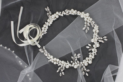 Handmade Pearl Bridal Hair Vine: Silver Floral Wedding Hairpiece