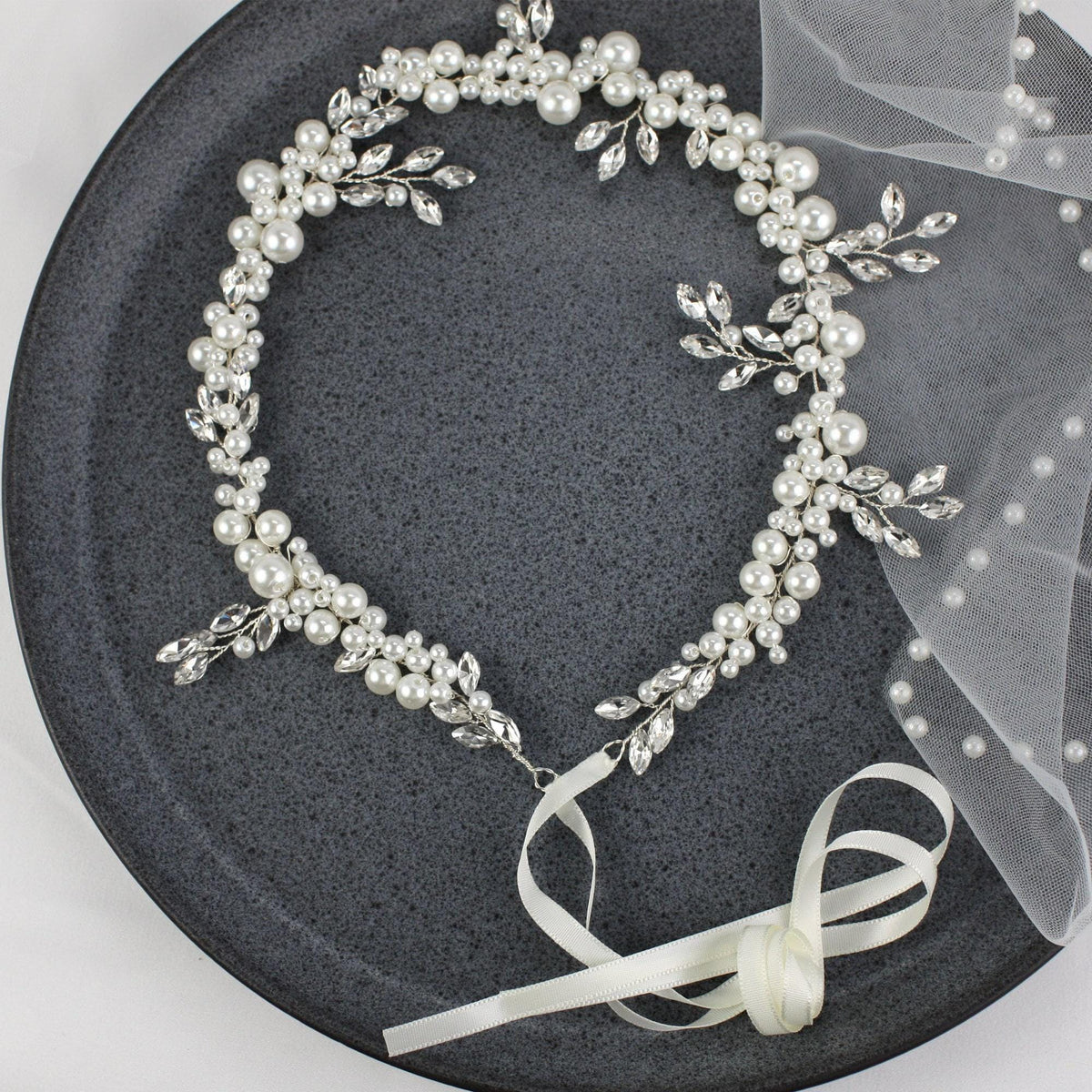 Handmade Pearl Bridal Hair Vine: Silver Floral Wedding Hairpiece