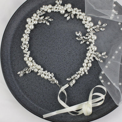 Handmade Pearl Bridal Hair Vine: Silver Floral Wedding Hairpiece
