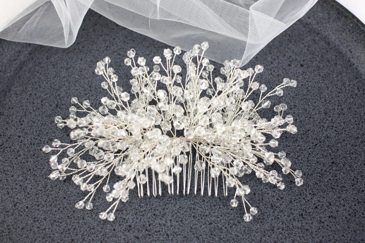 Crystal Bridal Comb, Silver Wedding Hair Piece, 6 Inch
