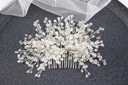 Crystal Bridal Comb, Silver Wedding Hair Piece, 6 Inch