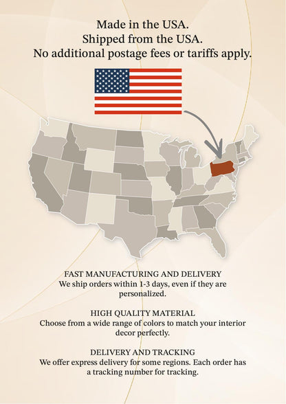 The image is a map of the United States with a note about the company's manufacturing and delivery services.