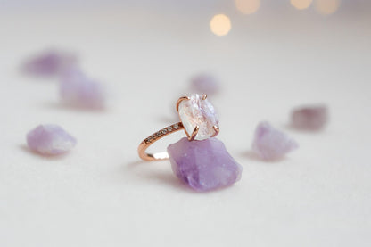 Oval Moonstone Engagement Ring: Rose Gold Sterling Silver Branch Band