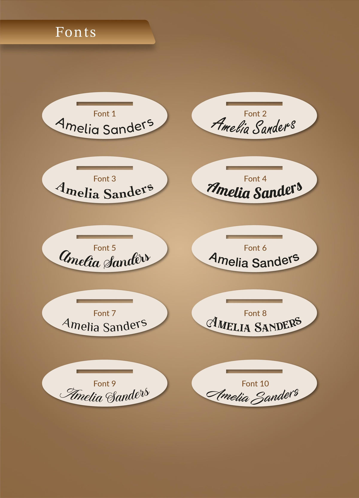a collection of oval-shaped labels with the name "Amelia Sanders" written on them. The labels are arranged in a grid pattern, with each row containing three labels. The labels are of different sizes and orientations, creating a visually interesting and organized display.