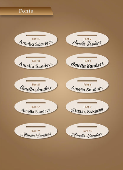 a collection of oval-shaped labels with the name "Amelia Sanders" written on them. The labels are arranged in a grid pattern, with each row containing three labels. The labels are of different sizes and orientations, creating a visually interesting and organized display.