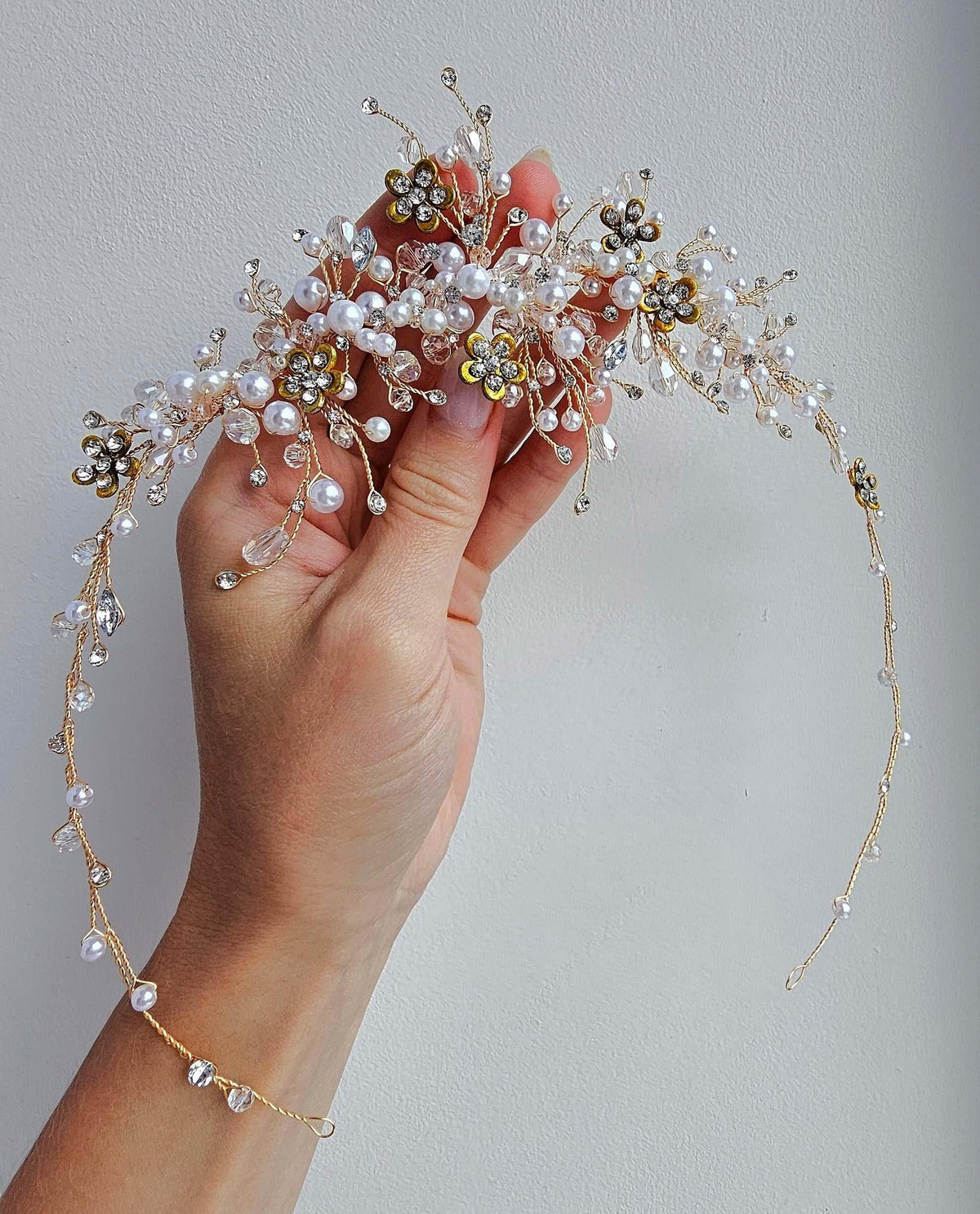 Gold Pearl Bridal Hair Vine: Crystal Wedding Hair Piece