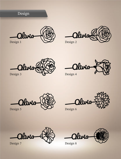 a collection of eight different designs featuring the name "Olivia" and various floral elements such as roses and flowers.