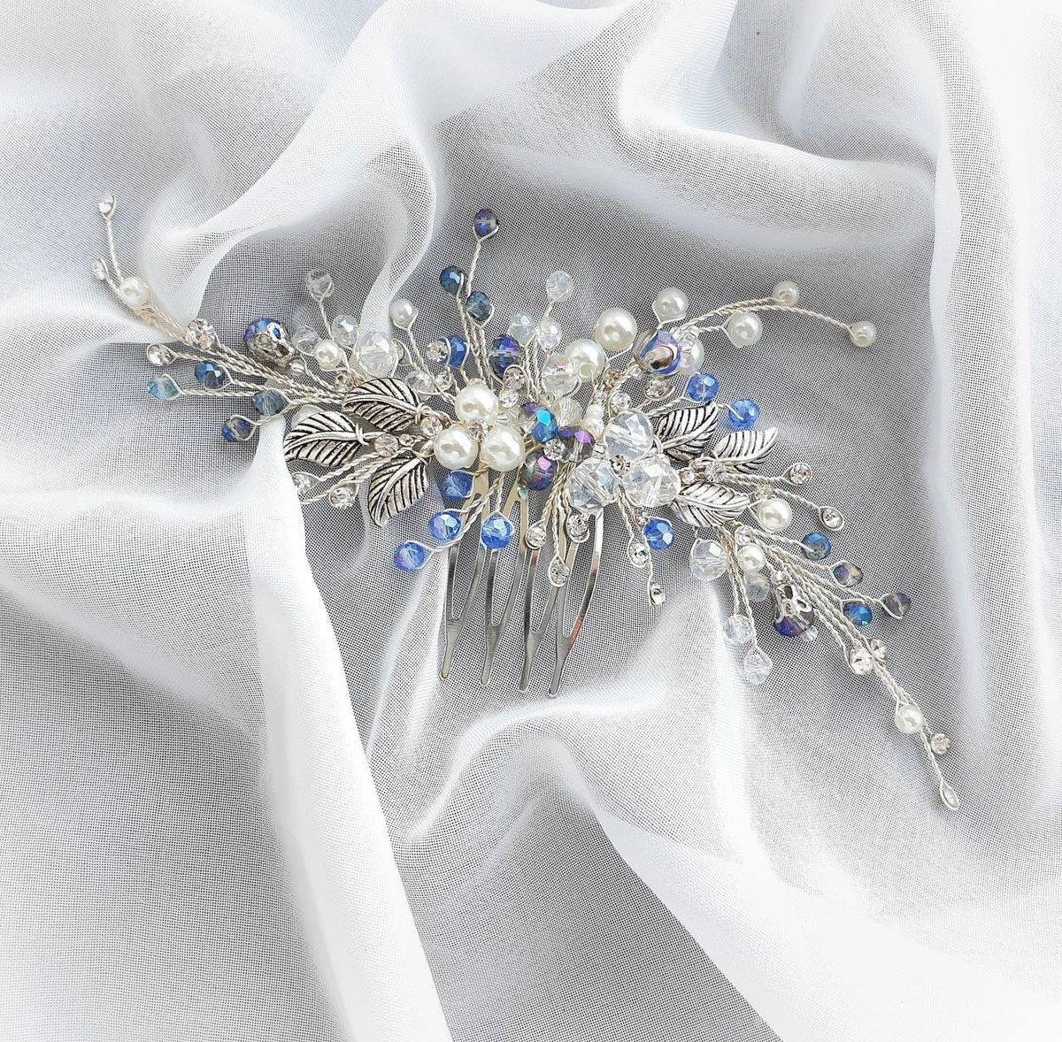 Handmade Crystal Bridal Hair Comb: Something Blue Wedding Accessory