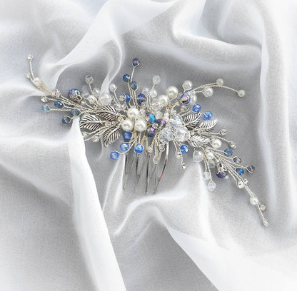 Handmade Crystal Bridal Hair Comb: Something Blue Wedding Accessory