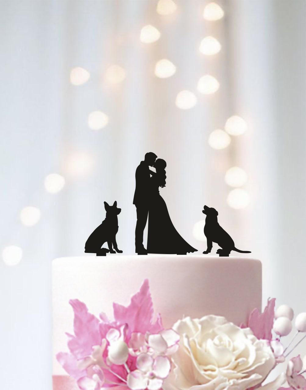 Dog Silhouette Wedding Cake Topper: Bride & Groom, Pet Lover Decor
