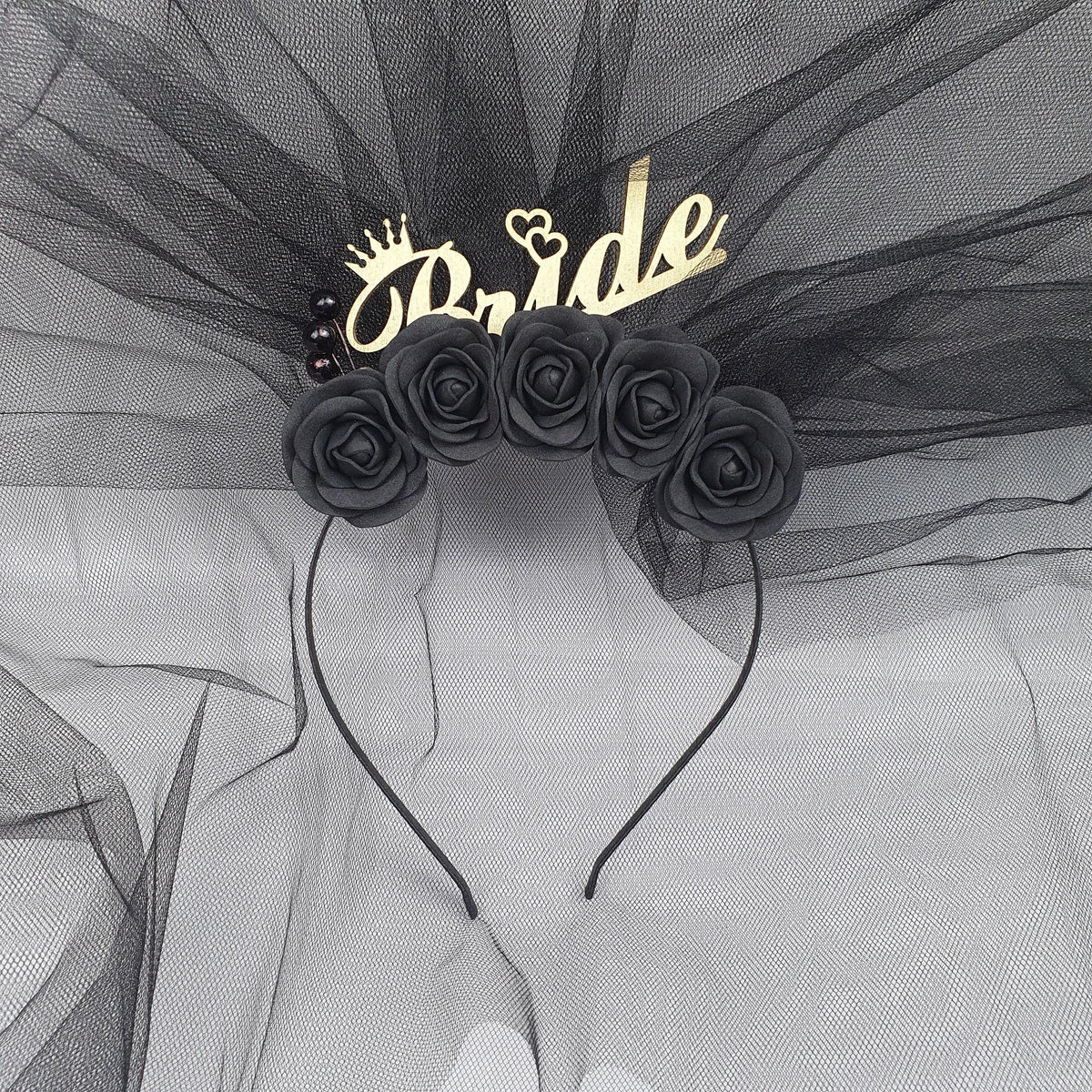 Gothic Bride Headband: Black Rose Crown, Halloween Veil