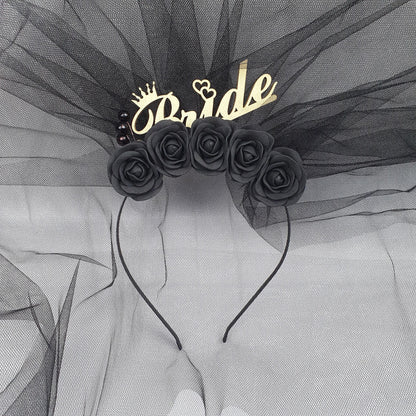 Gothic Bride Headband: Black Rose Crown, Halloween Veil