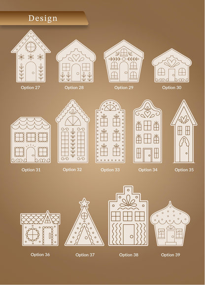 a collection of nine different house-shaped designs, each with varying levels of detail and complexity. The designs are presented in a grid format, with each row representing a different house and each column representing a different option number. The options are labeled from 27 to 39, and the houses are depicted in a variety of styles and sizes, showcasing the versatility and creativity of the design.