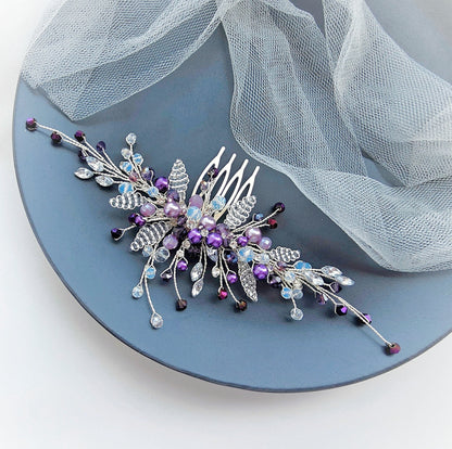 Purple Crystal Bridal Hair Comb, Violet Wedding Hair Accessory