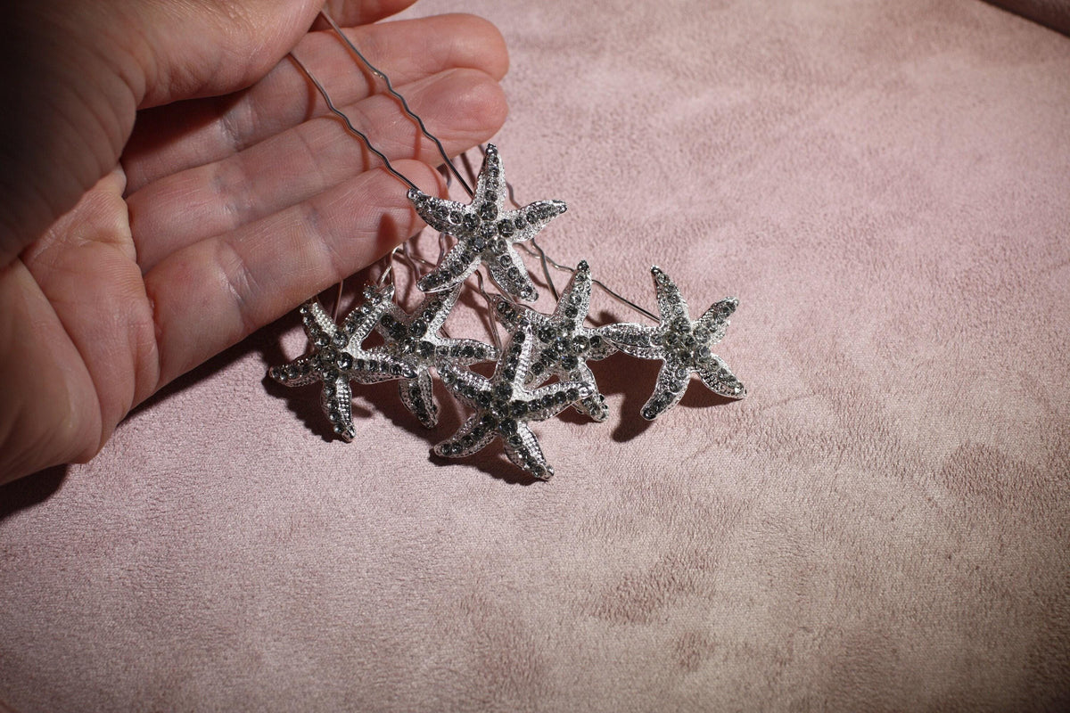 Starfish Rhinestone Bridal Hair Pins Set of 6, Beach Wedding Hair Accessories