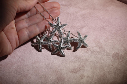 Starfish Rhinestone Bridal Hair Pins Set of 6, Beach Wedding Hair Accessories
