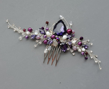 Purple Crystal Wedding Hair Comb: Handmade Violet Bridal Hairpiece