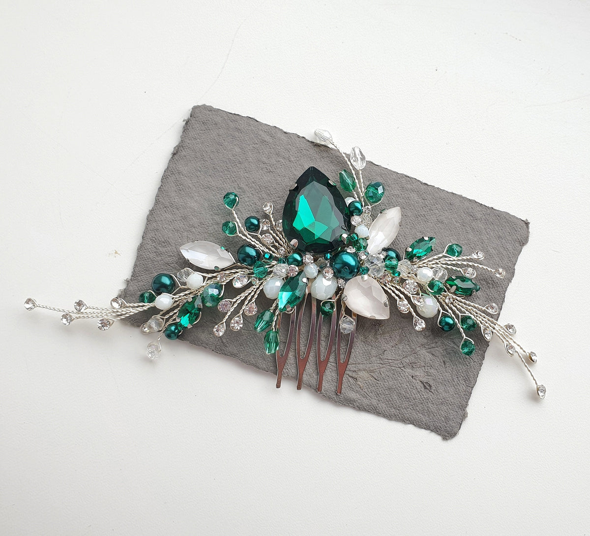 Handmade Emerald Crystal Wedding Hair Comb: Bridal Hair Jewelry