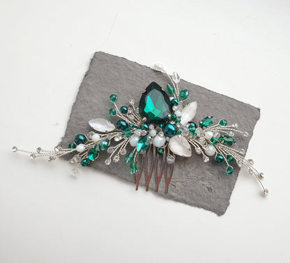 Handmade Emerald Crystal Wedding Hair Comb: Bridal Hair Jewelry