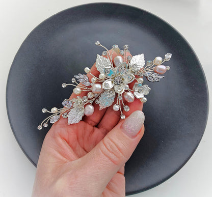 Silver Pearl Wedding Hair Clip, Bridal Hair Jewelry