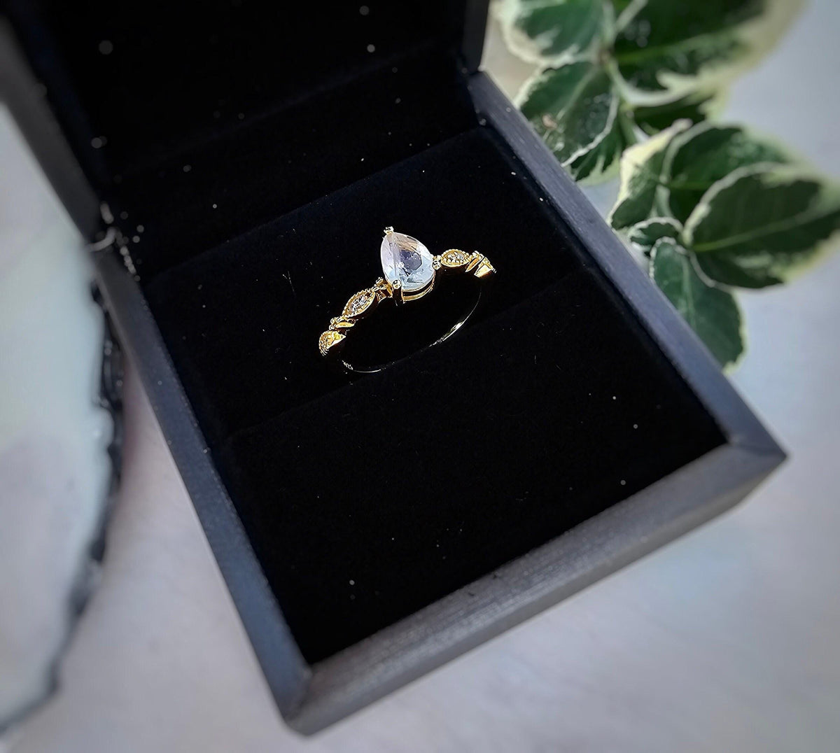 Vintage Gold Plated Sterling Silver Moonstone Teardrop Ring