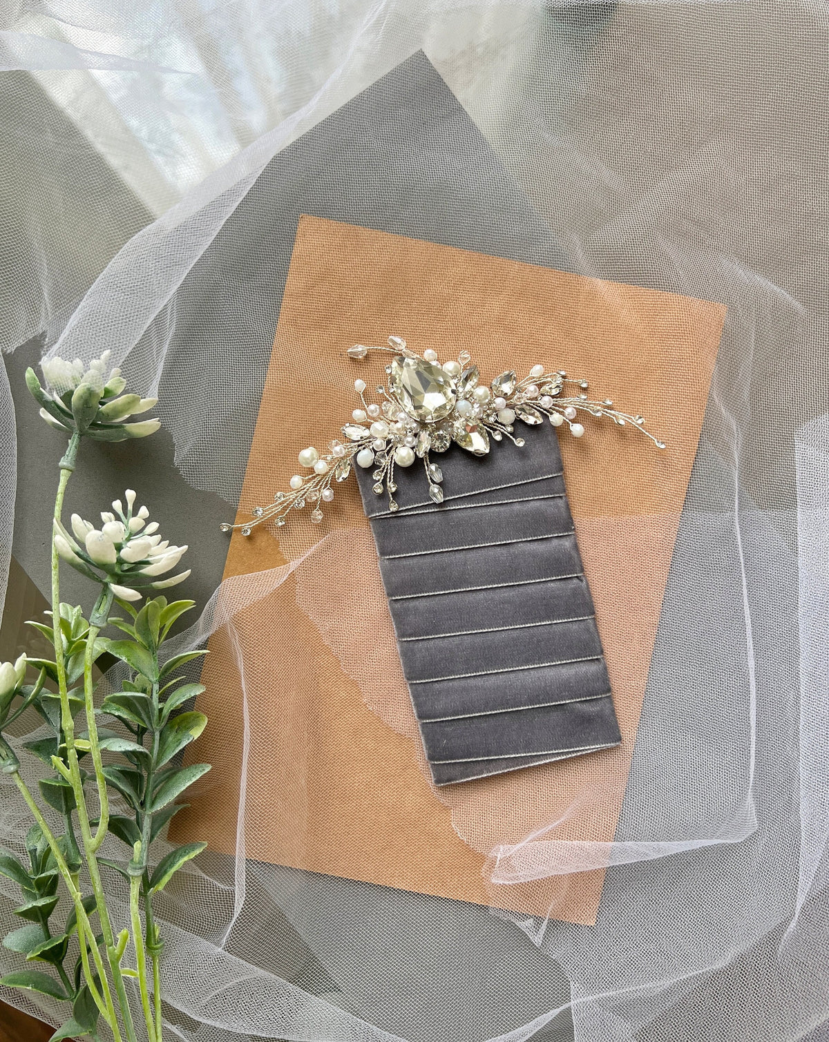 Crystal Pearl Grooms Boutonniere: Handmade Wedding Accessories