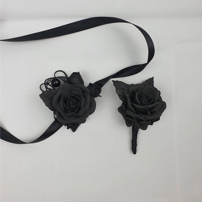 Black Rose Boutonniere: Gothic Wedding Groom Lapel Pin