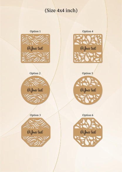 six different shapes or designs, each with a text label, arranged in a grid format. The text labels are "Your text" and are placed at the center of each shape. The shapes are described as options 1 through 6, with each option having a unique design. The image does not contain any redundancy or vague descriptions, and it does not include any additional text that would require further explanation.