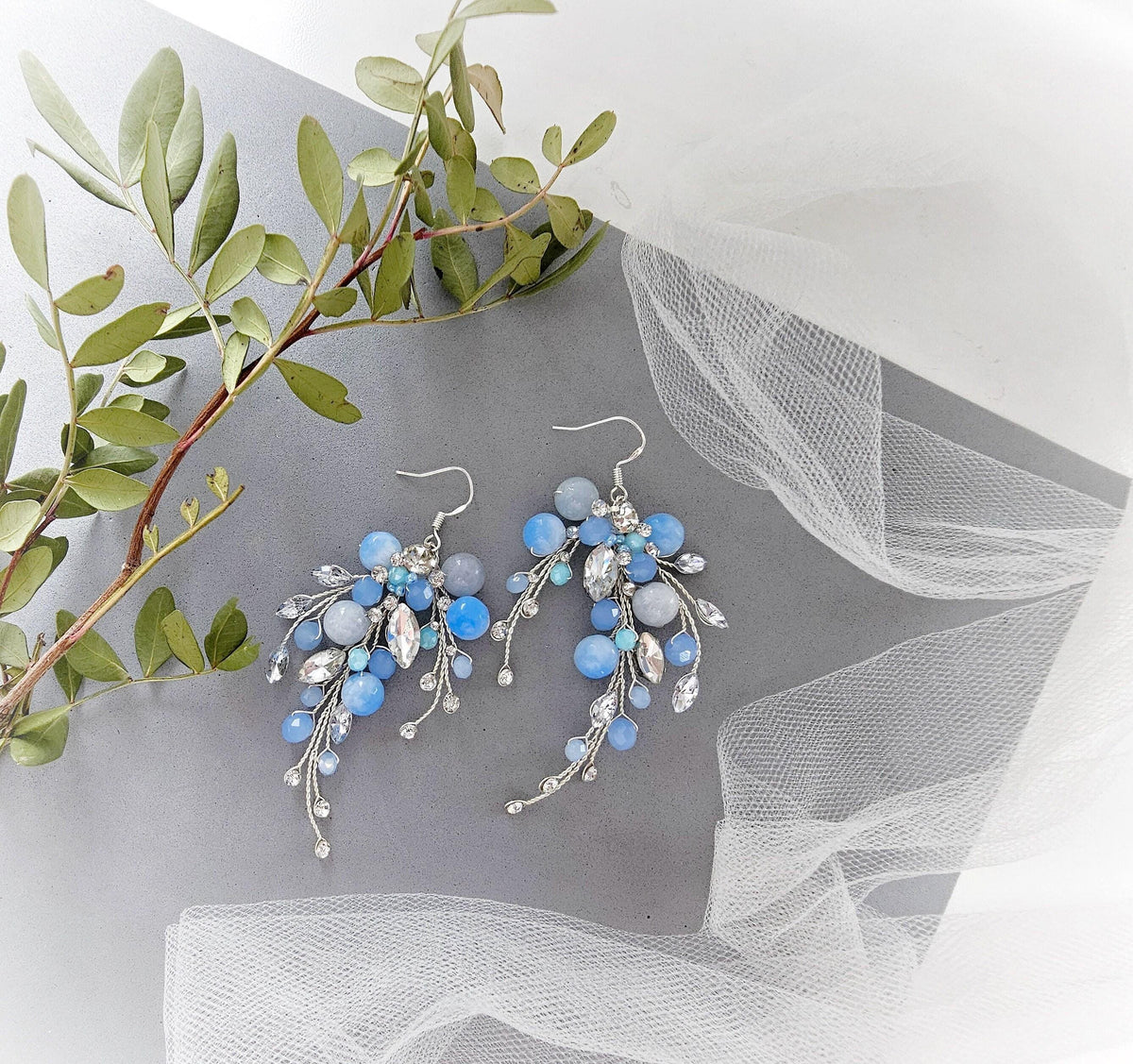 Aquamarine Crystal Bridal Earrings, Silver Teardrop Wedding Earrings, Something Blue Jewelry