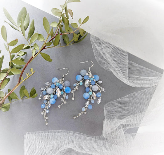 Aquamarine Crystal Bridal Earrings, Silver Teardrop Wedding Earrings, Something Blue Jewelry