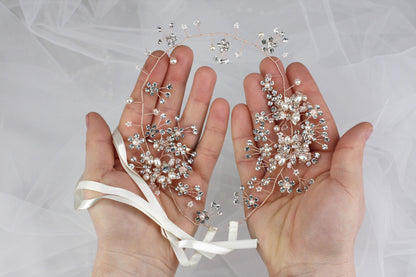 Rose Gold Floral Bridal Hair Vine: Rhinestone Wedding Headpiece