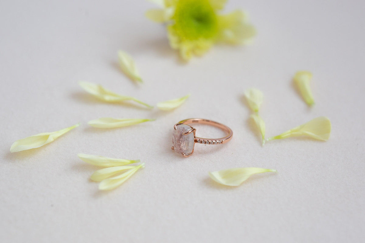 Oval Moonstone Engagement Ring: Rose Gold Sterling Silver Branch Band