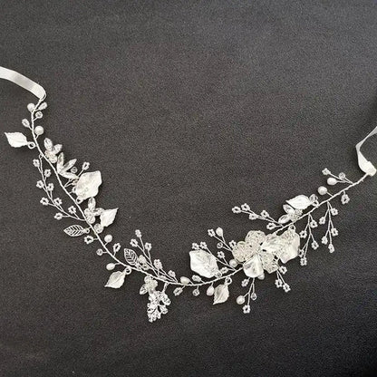 Silver Floral Bridal Hair Vine: Wedding Headpiece, 15" Handmade Jewelry