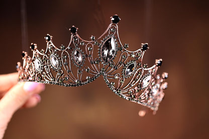 Baroque Black Crystal Tiara, Vintage Gothic Bridal Crown, Elegant Prom Headpiece