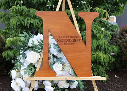 Letter N Rustic Wedding Guest Book: Custom Wooden Sign