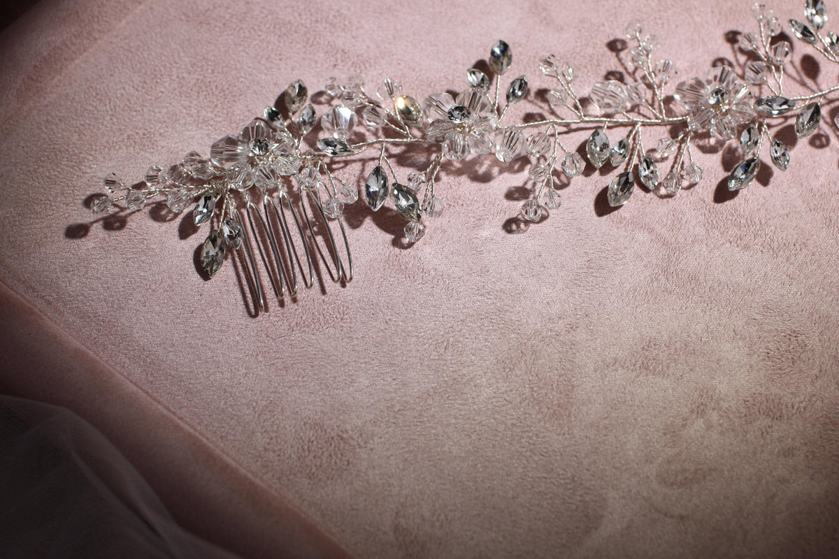 Porcelain Flower Bridal Hair Comb, Pearl & Silver Wedding Hairpiece