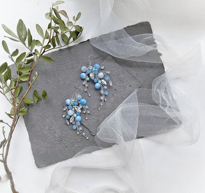 Aquamarine Crystal Bridal Earrings, Silver Teardrop Wedding Earrings, Something Blue Jewelry